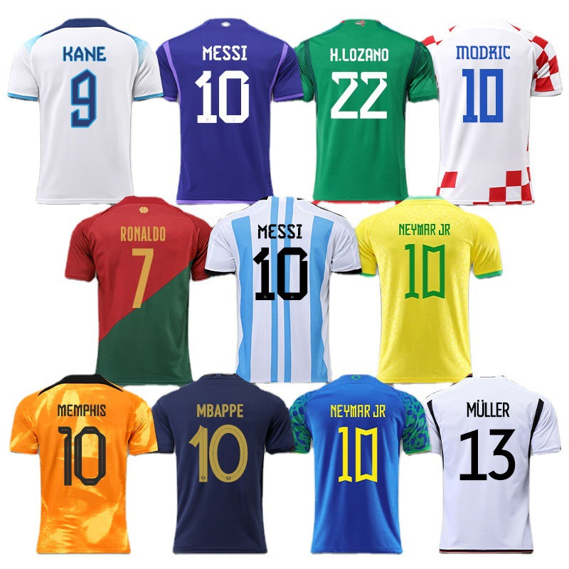 Wholesale 2022 Qatar World Cup national team Argentina Messi France Brazil jersey single top soccer uniform